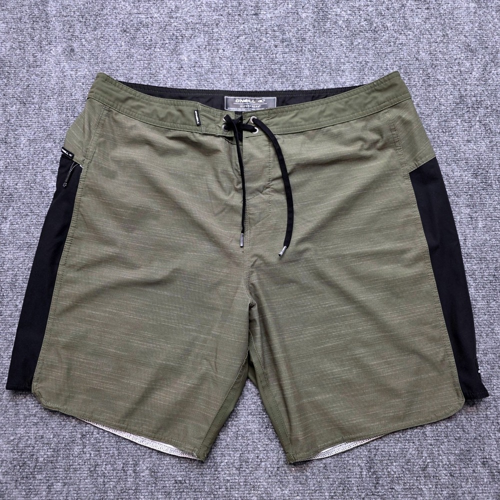 ONeill Hyperfreak Board Shorts Mens 36 Olive Green Black Hyperdry Stretch Trunks